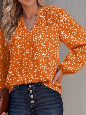 Orange polka dot shirt, size large, NWT
